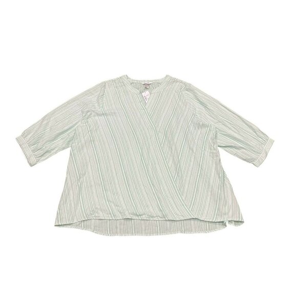 C.J. Banks Womens Embroidered Cotton Wrap Top 20/22W 2X NWT Green Cottagecore - Picture 1 of 7